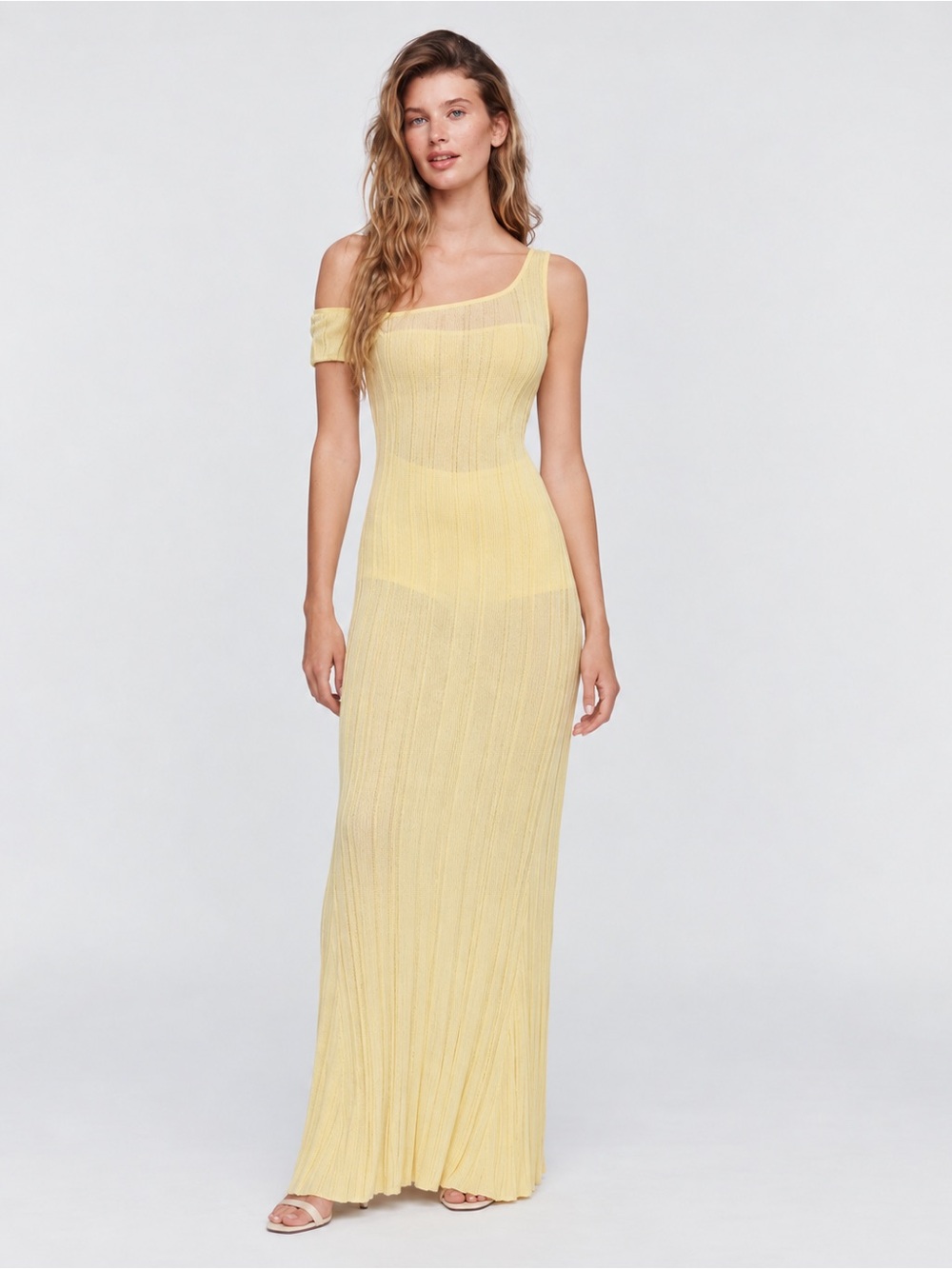NWT AFRM Hoda Buttercup Yellow Ribbed Knit One Shoulder Maxi Dress Size XS